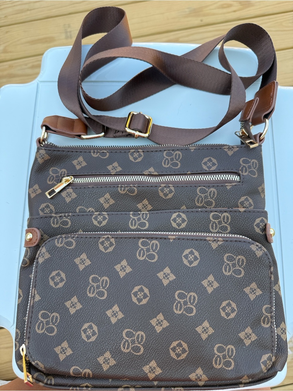 Brown Patterned Crossbody Bag with Phone crossbody